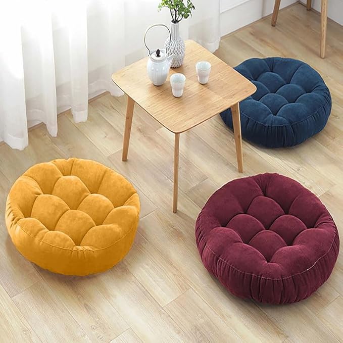 Gfobip Meditation Floor Pillow Set of 2 Large Round Floor Cushions for Adults Tufted Corduroy Floor Seat Pillows Cushion for Living Room,Dark Grey 16.5" Lx16.5 Wx3 H