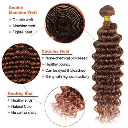 #30 Brown Bundles Human Hair Deep Wave Bundles 30 30 30 Inch Light Brown Deep Wave Bundle Unprocessed Brazilian Virgin Weave Hair 3 Bundle 50 Gram Per Bundle