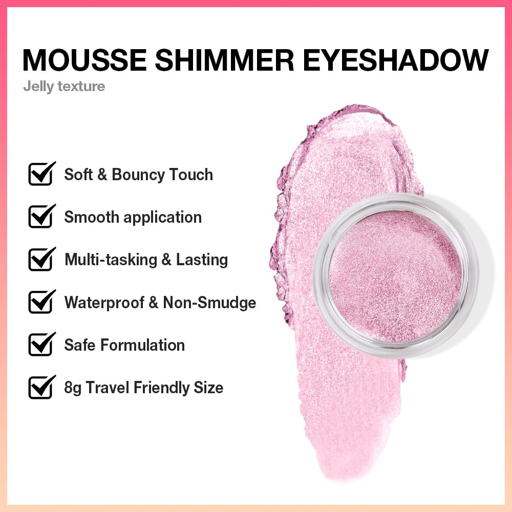 Bright Pink Mousse Single Eyeshadow Palette -Neutral Matte & Shimmer Eyeshadow,Mini Cream Glitter Eye shadow,Long Lasting Highly
