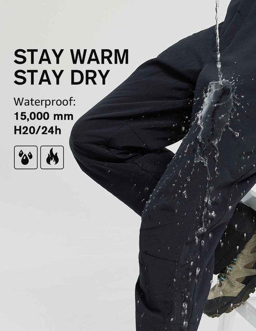 fit space Women's Insulated Ski Pants Waterproof 15,000mm Removable Suspenders Winter Snow Snowboarding (Black,Medium)