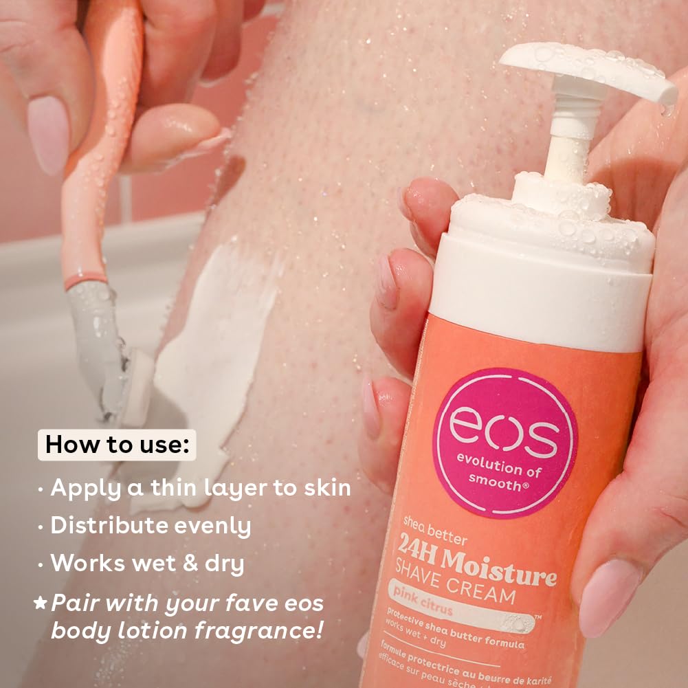 eos Shea Better Shave Cream for Women- Pink Citrus, 24-Hour Moisture, Made with Natural Shea, Doubles as an In-Shower Lotion, 7