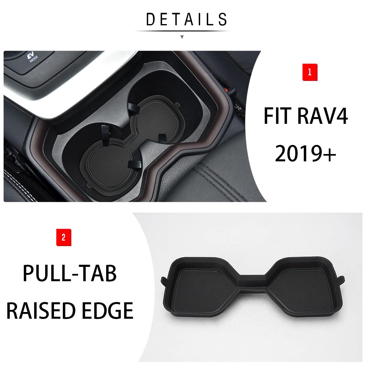 Auovo 3D Cup Holder Inserts for Toyota RAV4 Accessories 2025 2024 2023 2022 2021 2020 2019 Silicone Center Console Cup Holder Coaster Liner Mat Pad Interior Trims (Black, 2pcs kit)