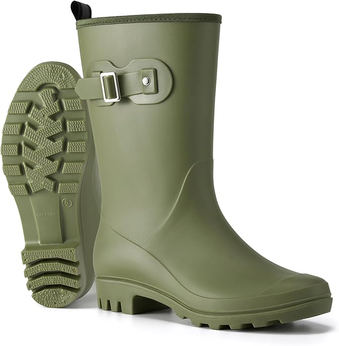 HISEA Women's Waterproof Rain Boots Wide Mid Calf Comfortable Rubber Shoes Lightweight Anti-slipping Rain Footwear for Out...