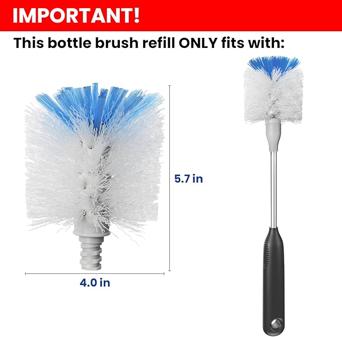 Bottle Brush Refill, 8 Pack Bottle Brush Replacement Head for OXO Bottle Brush, Dual Bristle Design for Water Bottles, Glasswares, Baby Bottles