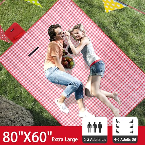 Picnic Blanket Outdoor Extra Large Picnic Mat 80"X60" Camping Blanket Beach Blanket Foldable Waterproof Sand Mat Hiking Tr...