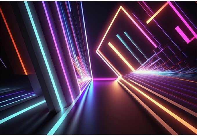 Yeele 5x3ft Abstract 3D Neon Backdrop for Photography Futuristic Abstract Neon Light Building Let's Glow Background for Bi...