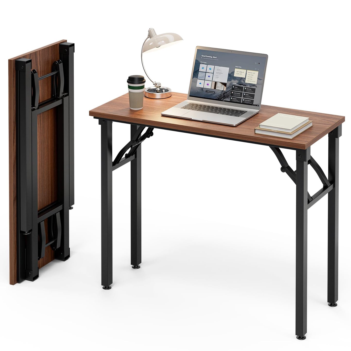 Frylr Small Folding Computer Desk – Portable 35.8 Inch Foldable Laptop Table, Collapsible and Compact for Easy Storage and Fast Setup, Lightweight for Small Spaces, Craft and Study Use, Dark Walnut