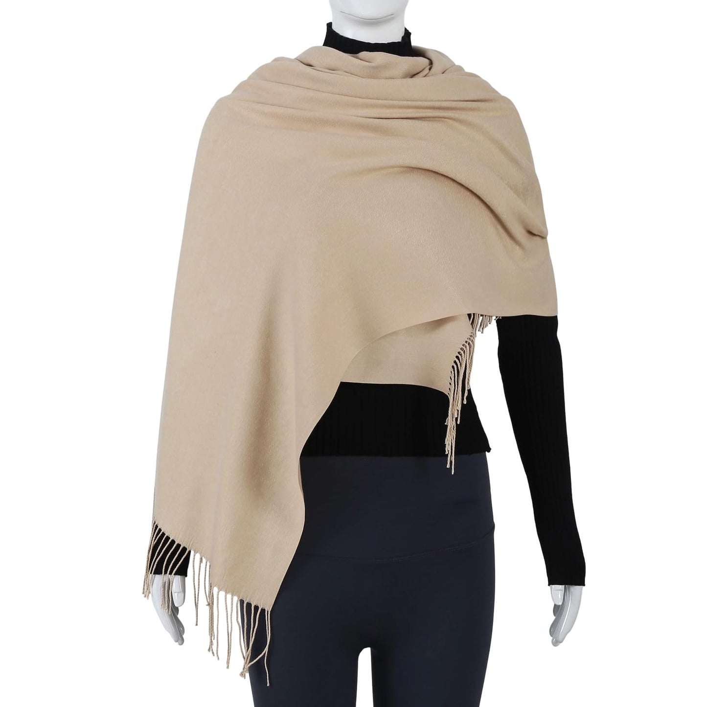 TUSHUSTY Pashmina Feel Shawls Wraps Solid Scarf for Women Soft Silky Warm Men Scarves Hijab Beige