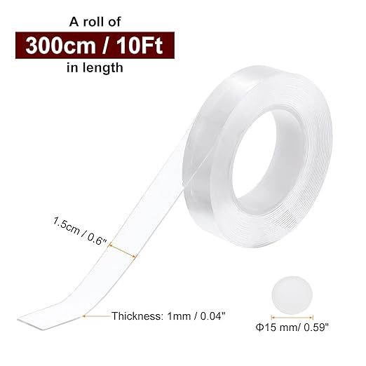 PATIKIL Double Sided Tape Heavy Duty, Transparent Nano Adhesive Mounting Tape for Picture Hanging Walls Decor, 1 Roll 3 Meterx15mmx1mm Strip & 200 Pcs 8mmx1mm Circle