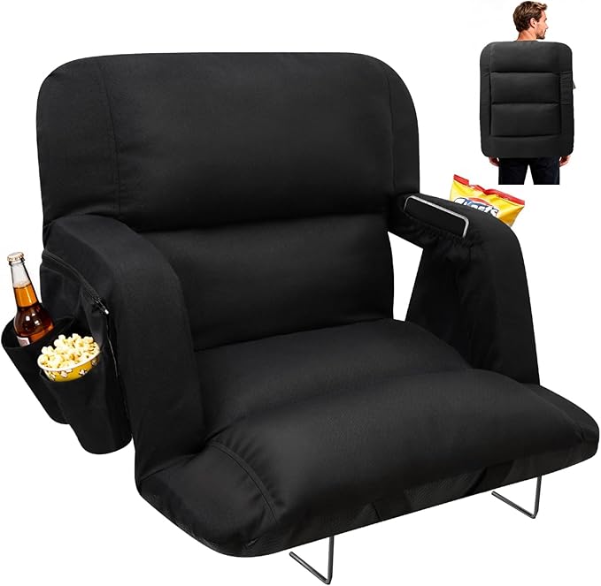 DEKEMASTER Stadium Seats with Back Support, Exclusive Sofa Style Design 23inch Wide Bleacher Chairs with Extra Thick Back and Cushion, 6 Reclining Positions for Sport Events Camping
