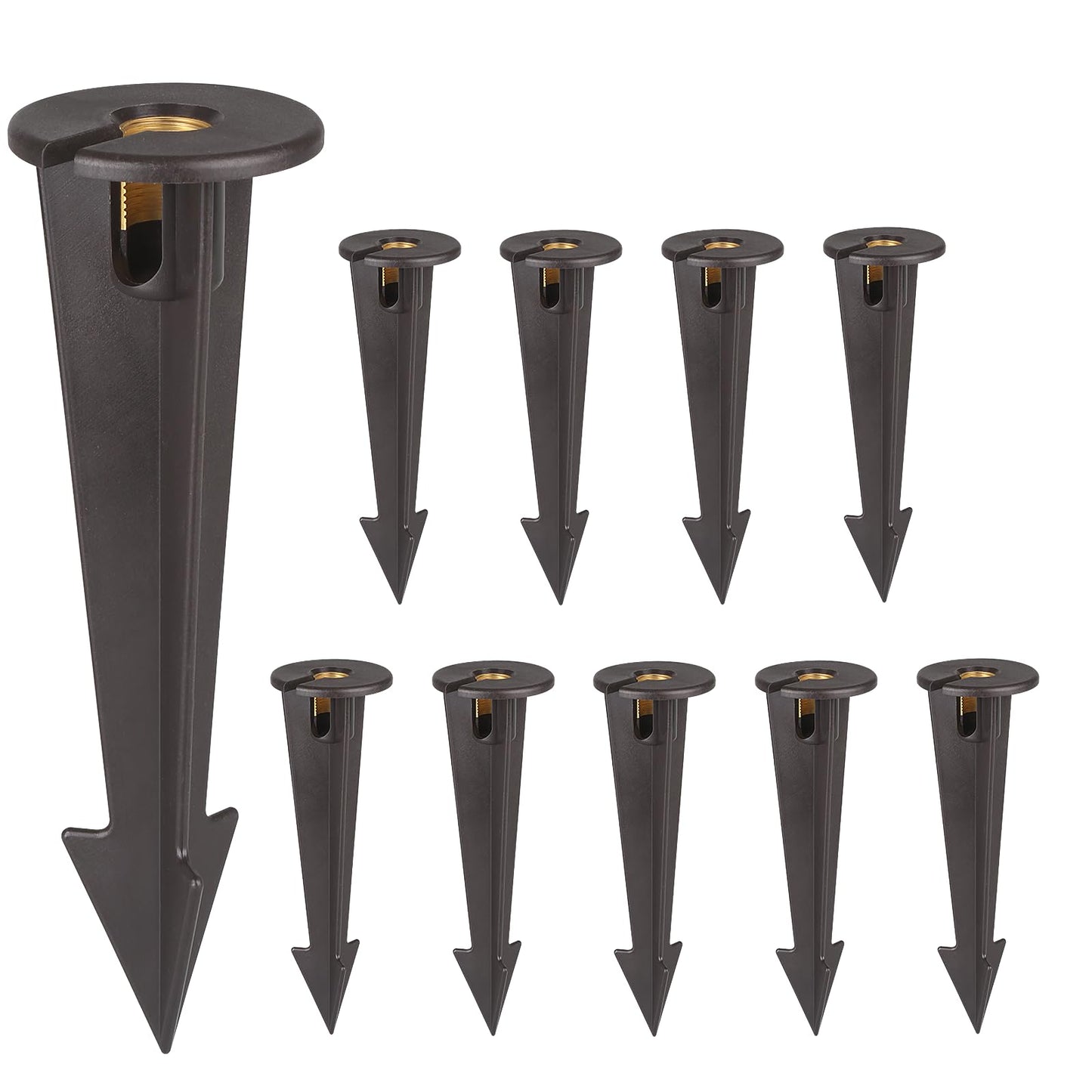 Gardencoin ABS Ground Spikes Stakes Replacement with Brass Insert, 1/2" NPT Thread Side Wire Way, Larger Size 9.44'' x 2.95'' for Landscape Path Lighting, Spotlight, Floodlight, 10 Pack