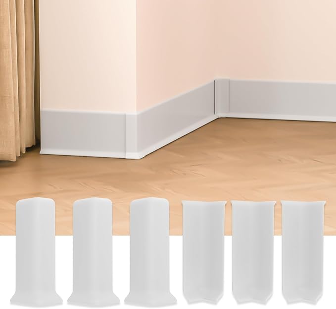 GAMZAU Baseboard Corner Blocks 4inch Height, Self Adhesive 3 Inside + 3 Outside Corners-Connector Between The Cove Base Wall Base Rubber Moulding Trim, Perfect Match for Our S100 Baseboard(White)