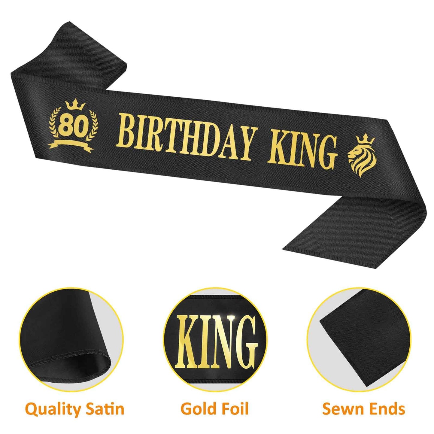 Asija 80th Birthday Gifts for Men, 80th Birthday Decorations for Men, Party Decor Supplies including King Crown & Sash & Greeting Card
