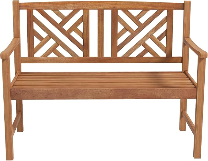 Giantex Outdoor Wooden Garden Bench - 2-Person Acacia Wood Loveseat with Armrests, Backrest, 800lbs Capacity, Patio Park Bench for Backyard, Front Porch Bench (Non-Foldable)