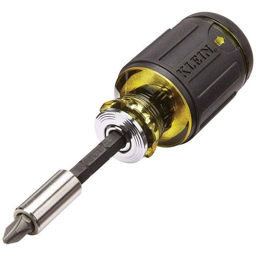 Klein Tools 56413 Rechargeable 2-Color LED Flashlight, Holster, Spotlight, Floodlight, Red LED & 32308 Multi-bit Stubby Screwdriver, Impact Rated 8-in-1 Adjustable Magnetic Tool