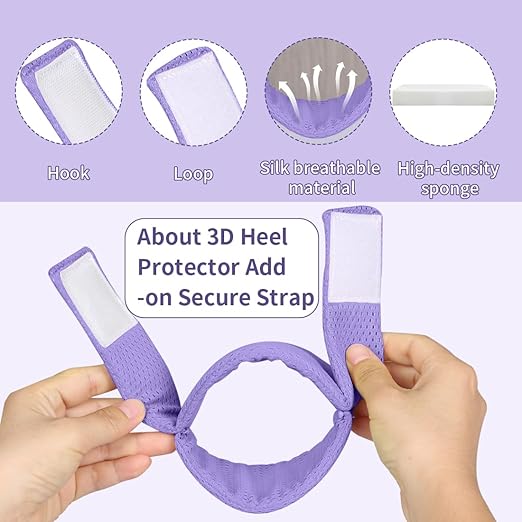 Ehucon Add-on Secure Strap Prevent 3D Heel Protector from Shifting or Falling Off,Relieve Pressure Ulcer Pain-Sold as 2 Count-Purple（NOT INCLUTE 3D Heel Protector）