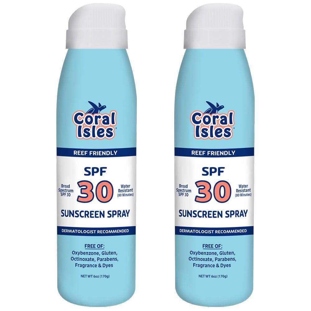 Coral Isles SPF 30 Sunscreen Spray - Hawaii Compliant as Reef Safe - Oxybenzone & Octinoxate Free - Broad Spectrum - Water Resis