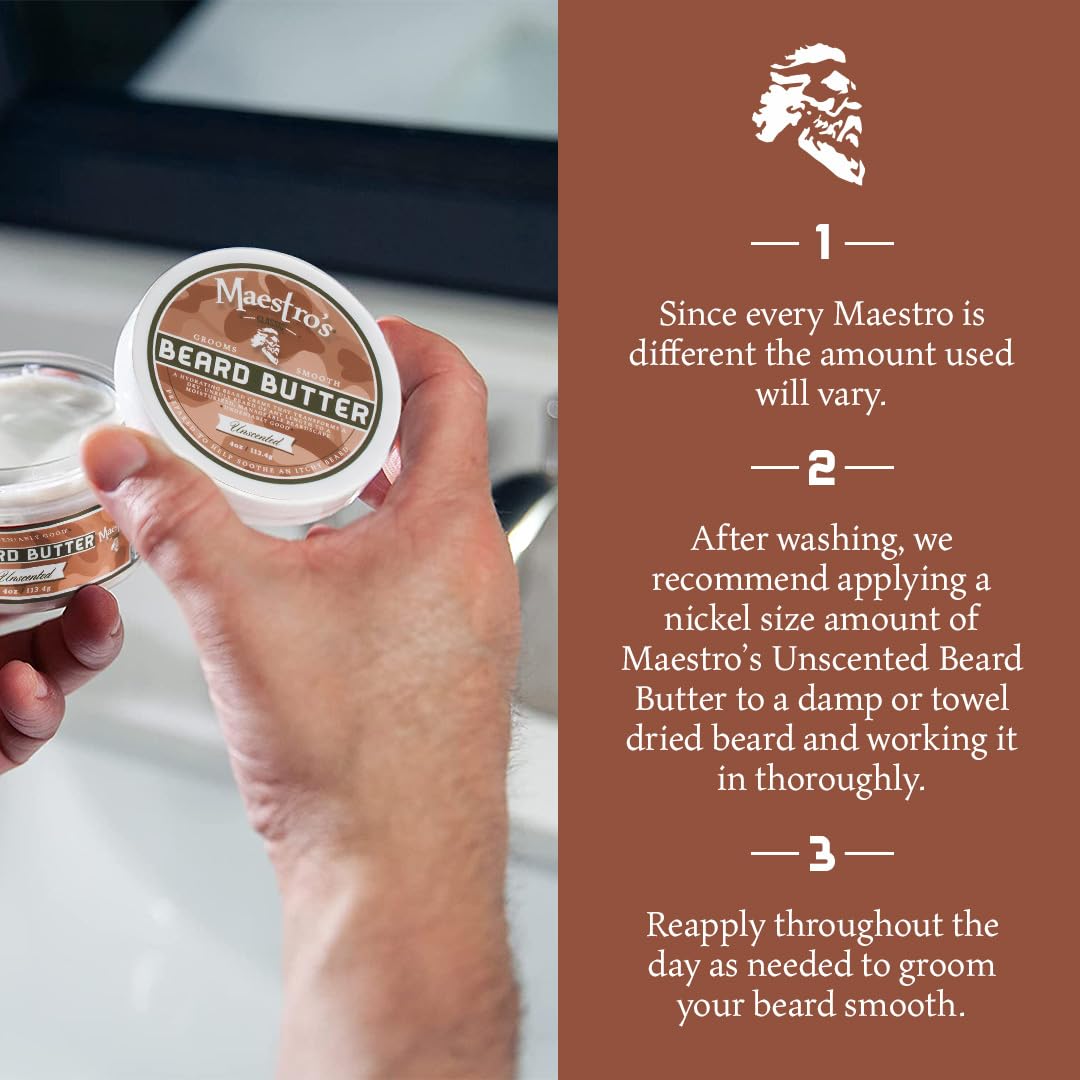 Maestros Classic BEARD BUTTER | Anti-Itch, Extra Soothing, Hydrating Beard Creme For All Beard Types & Lengths- Unscented, 4 Oun