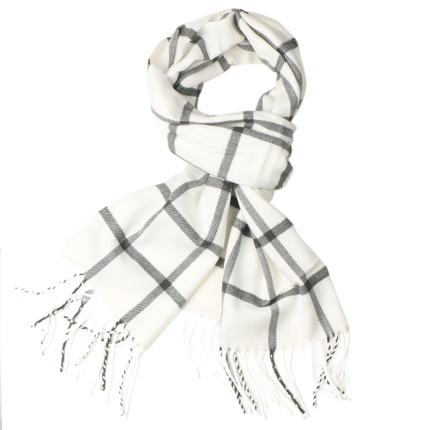 TZ Promise Men Women Tartan Plaid Cashmere Feel Classic Soft Warm Winter Scarf For Cold Weather (White/Black)