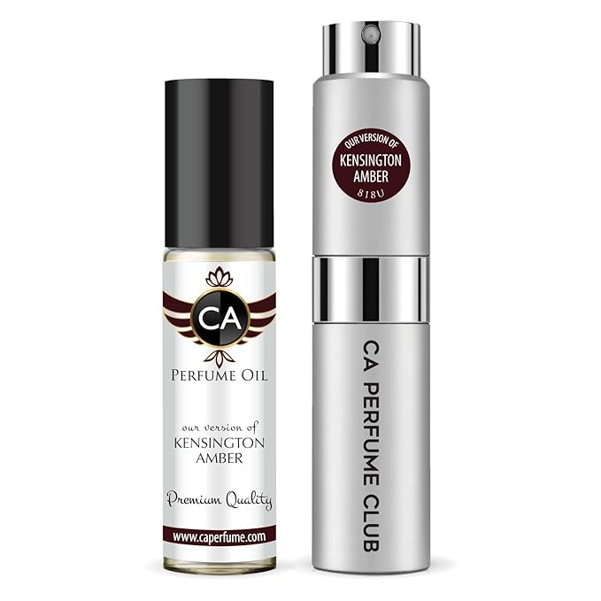 CA Perfume Duo Impression of Kensington Amber For Women And Men Perfume Layering Set Long Lasting Travel Size EDP + Body Oil Roll-On Bottle 0.27 Fl Oz+0.33 Fl Oz