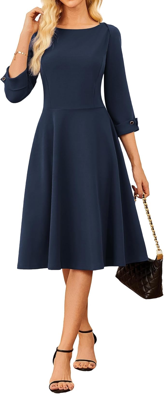 GRACE KARIN Work Dresses for Women 2025 3/4 Sleeve Fit and Flare Business Midi Dress Classy Office Dresses with Pockets