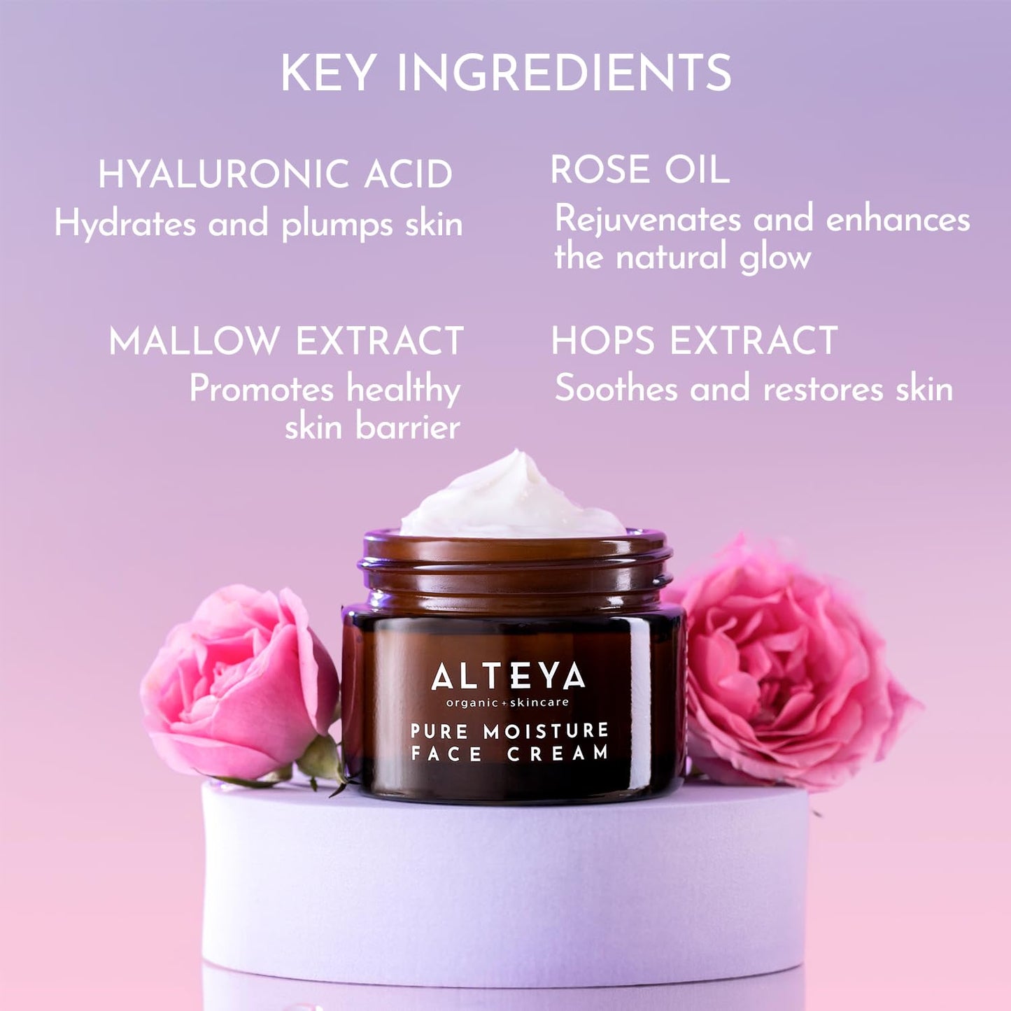 Alteya Organics Luminous Rose Pure Moisture Face Cream 50 ml - NaTrue Certified Organic 100% Pure Natural, Lightweight Hydration