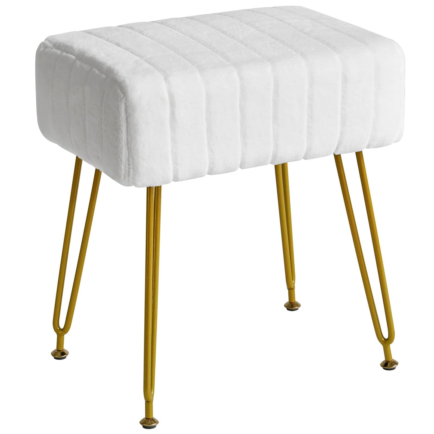 IBUYKE Velvet Rectangular Footrest Stool Ottoman, Makeup Vanity Stool Side Table, Velvet Dressing Table Seat, Pouf Couch Stool, Golden Steel Legs, White LG-51W