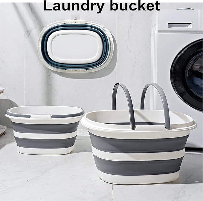 2 Pack 16L (4.2 Gallon) Foldable Household Mop Bucket, Collapsible Cleaning Bucket, Easy Storage for Mop Cleaning, Camping and Car Care, Multi-Scene Use (Grey+Blue)