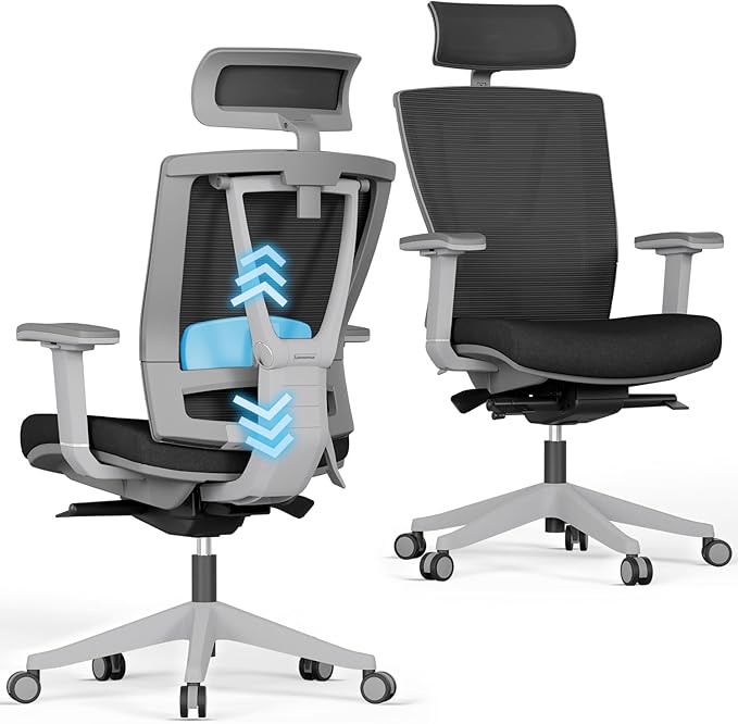 Autonomous ErgoChair Pro Ergonomic Office Chair Foam Black & White Adjustable Lumbar Support, Rolling Swivel - Home Office Desk Chairs with Wheels and Arms - Ergonomic Desk Chair Comfy for Gaming