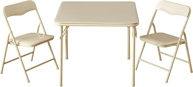 Heritage Kids Beige Kids Activity Table and Chair Set,3-Piece Furniture Set with 1 Square Table & 2 Folding Chairs,Playroo...