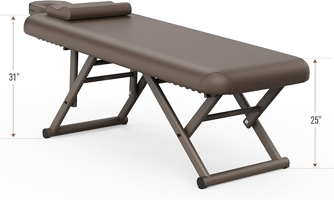 pouseayar Adjustable Massage Table with Face Pillow & Headrest, Sturdy and Solid, Silent and Easy to Adjust - Fixed Backrest, Brown