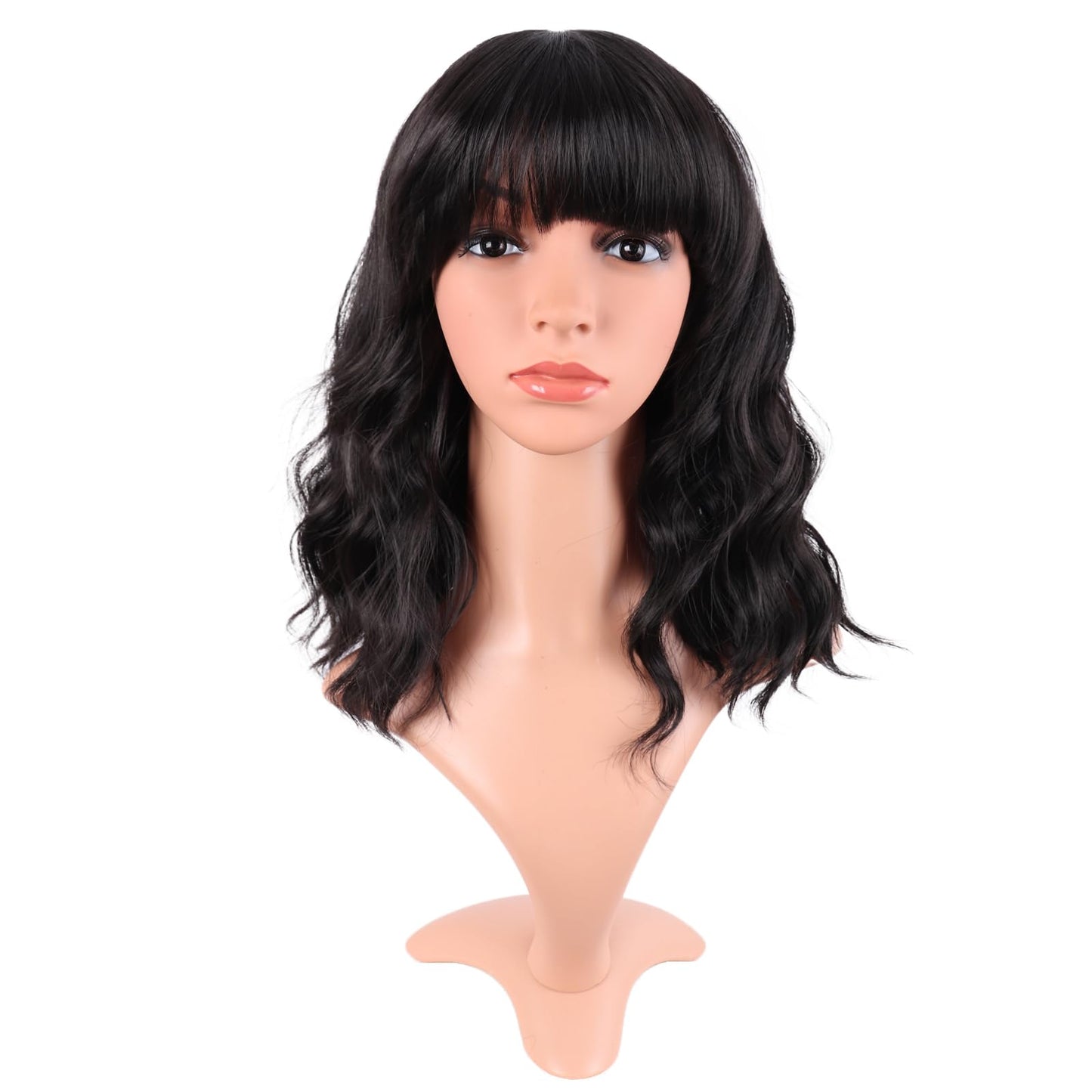 MapofBeauty 14 Inch/35 cm Short Wavy Curly Women Fresh Bright Synthetic Ordinary Flat Bangs Bob Wig (Hot Pink)