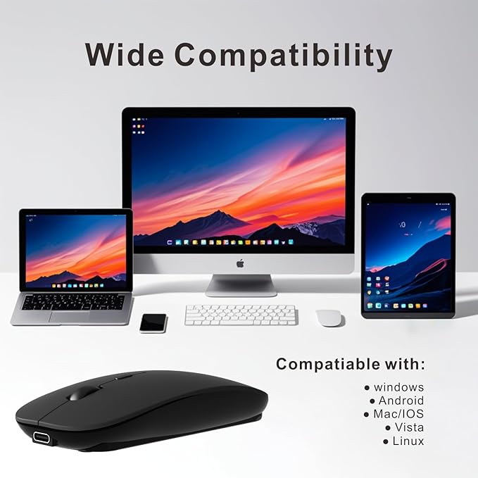 HOTDREAM Bluetooth Wireless Rechargeable Mouse for MacBook Pro/Air/iPad Air/iPad Pro/Laptop/Tablet/iPhone/PC, Bluetooth 5.2/3.0 and 2.4GHz Dual Mode Mouse (Black)