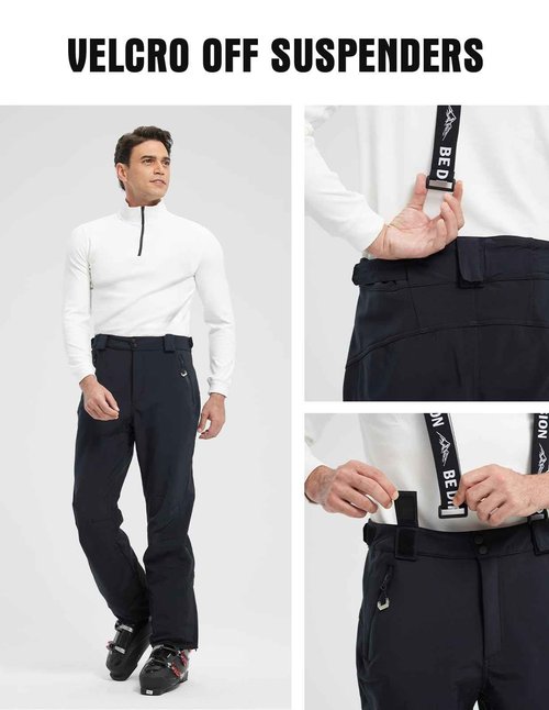 fit space Men's Ski Snow Pants Waterproof 15,000mm Removable Suspenders Insulated Warm Winter Hiking Snowboard Fleece Lined (Black,X-Large)