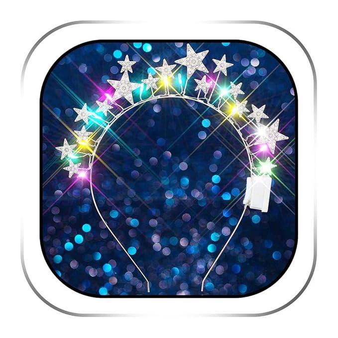 Zoestar Light Up Star Headband New Year Led Stars Headpiece NYE Glow Party Hair Accessories for Women (Silver)