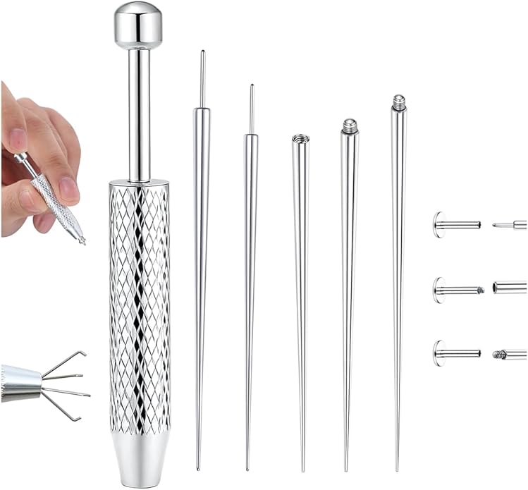 Piercing Taper Ball Grabber Tool for Changing Jewelry - 14G 16G 18G 20G Stainless Steel Flat Back Earrings Applicator Tool Threadless Insertion Pin Thread Body Piercing Kit for Ear Nose Lip