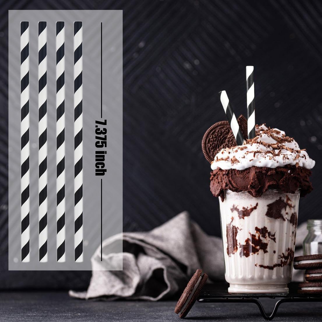 ALINK 100 Black and White Striped Paper Straws, Biodegradable Disposable Drinking Straws for Halloween, Christmas, Brithday, New Year, Party Decoration Supplies