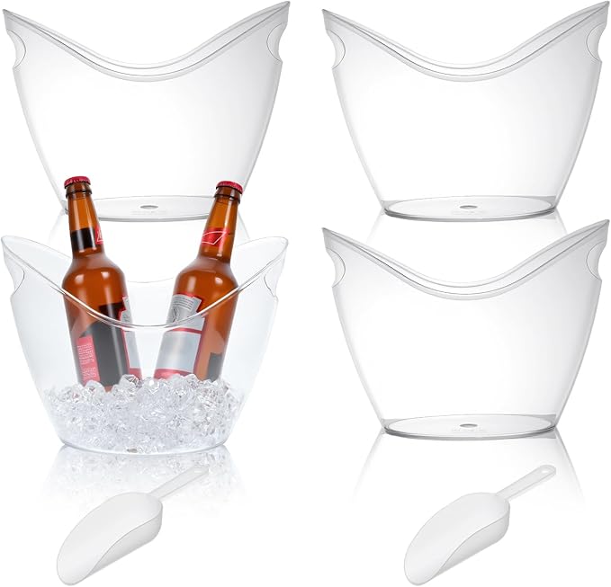 4 Pcs Ice Bucket for Parties, 4L Clear Acrylic Beverage Tub with Scoops, Wine Buckets for Mimosa Cocktail Bar Parties Supp...