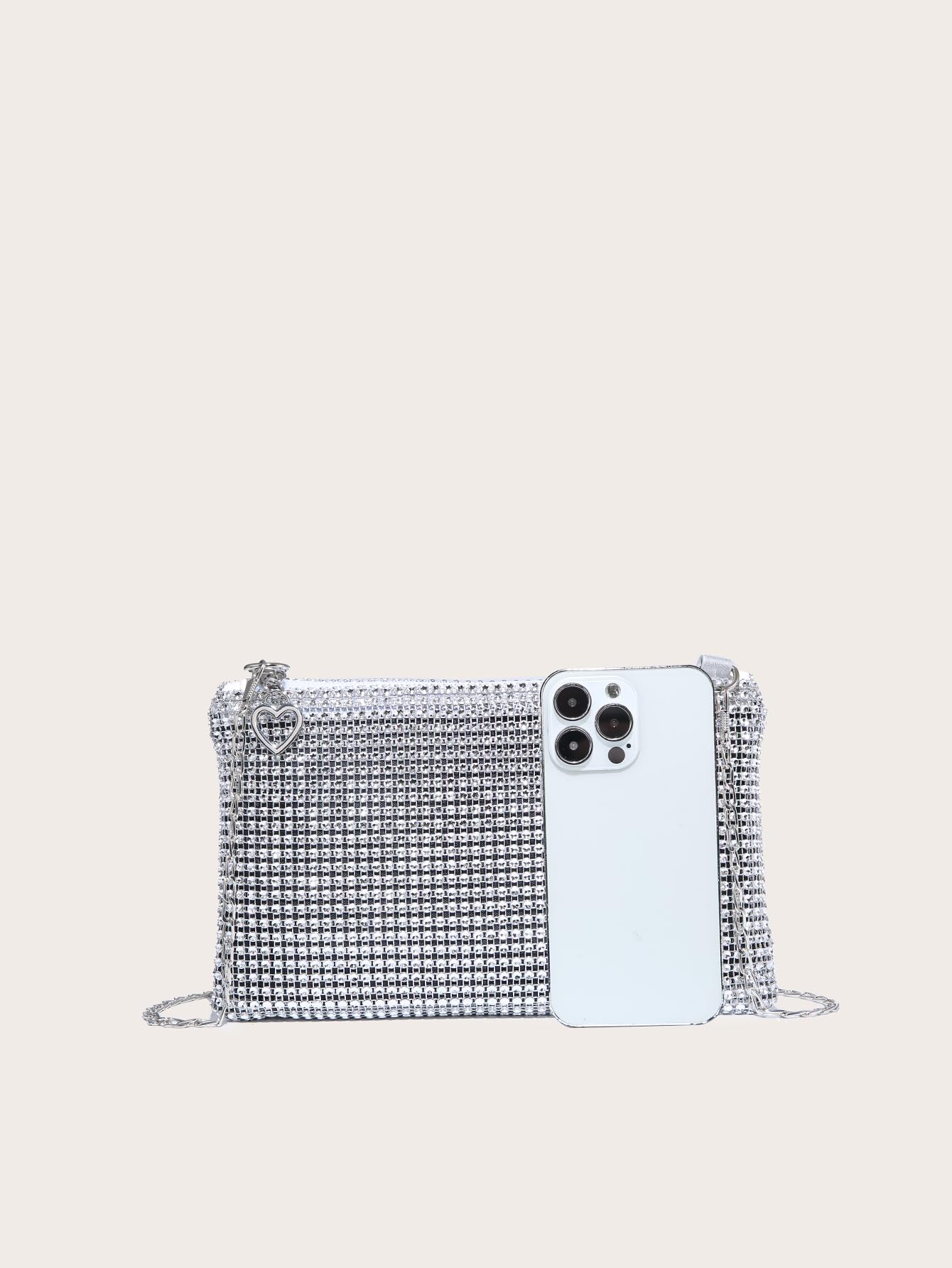 Verdusa Women's Shiny Mini Rhinestone Square Bag Sparkle Clutch Purse Wedding Evening Party Handbags Silver One-Size