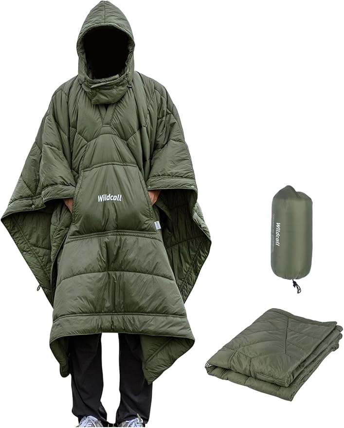 WildCall Hooded Camping Blanket with 3M Thinsulate Insulation Wearable Poncho Blanket Ultralight Foldable Quilt Sleeping B...