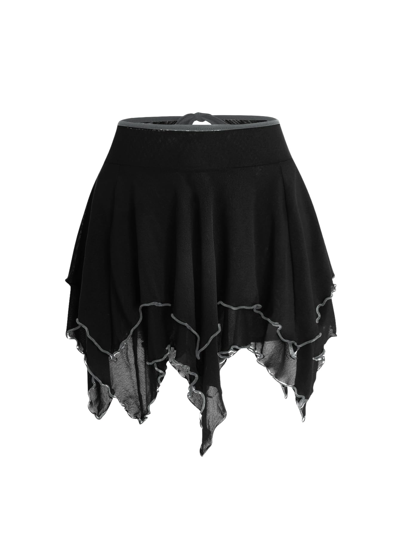 Verdusa Women's Renaissance Skirt High Waist Asymmetrical Hem Flowy Tierd Layer Fairy Gothic Skirts Black Small
