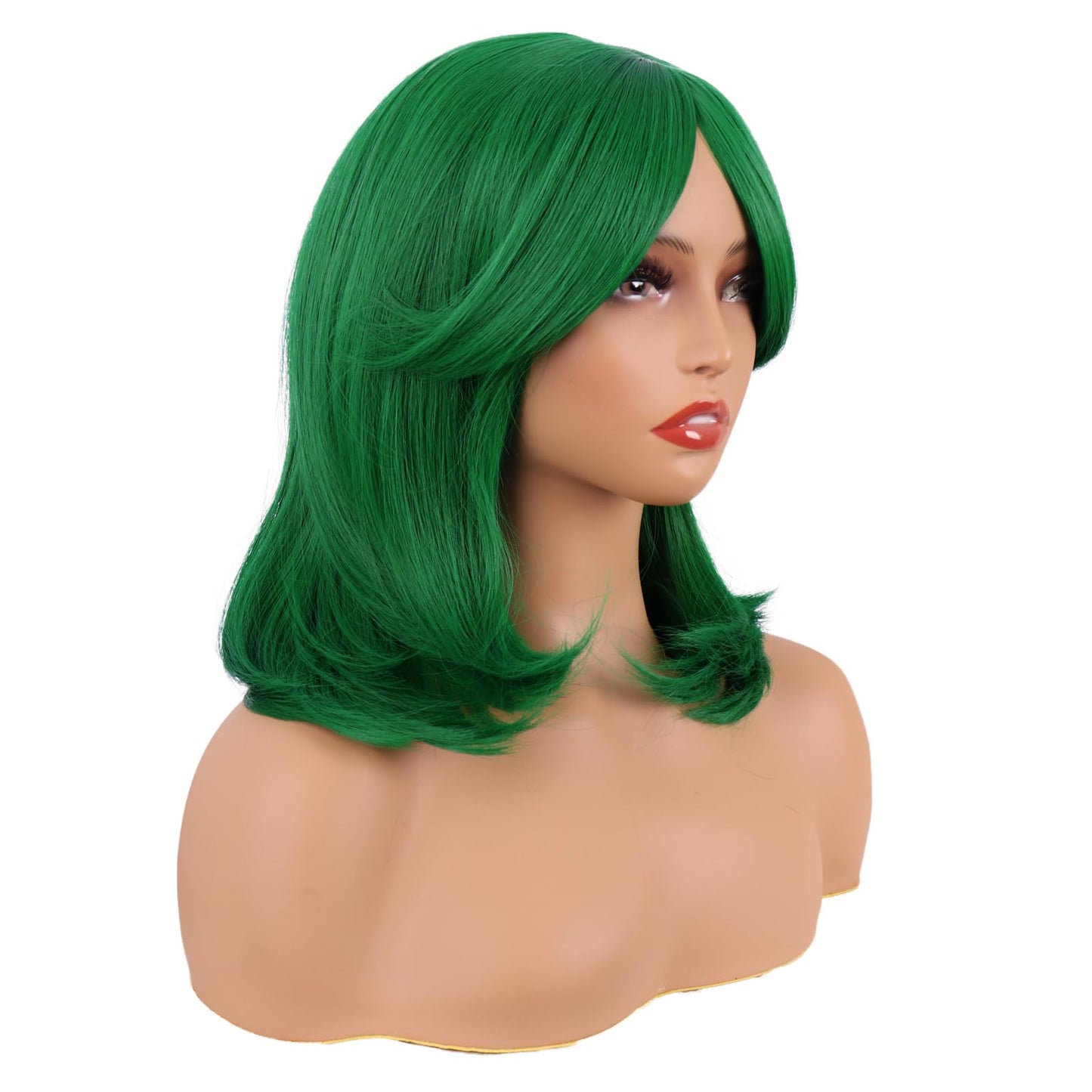 MapofBeauty 18 Inch/45 cm Layered Bangs Straight Synthetic Fiber Shoulder Length Hair Daily Use Wig (Grass Green)