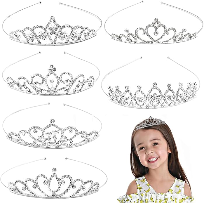 6 Pack Crystal Tiara Crown,Rhinestone Princess Crown,Silver Crystal Tiara for Girls,Women,Weddings,Parties,Prom Headdresses