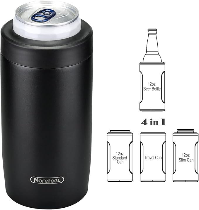 Morefeel 4-in-1 Skinny Can Cooler Double Wall Stainless Steel Insulated Can Holder, Works With 12 Oz Slim Can,Standard Can...