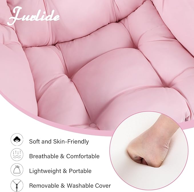 Furlide Lazy Chair with Ottoman, Modern Lounge Chair with Lumbar Pillow, Accent Cozy Reading Armchair and Folding Footstool for Bedroom, Dorm, Living Room,Pink