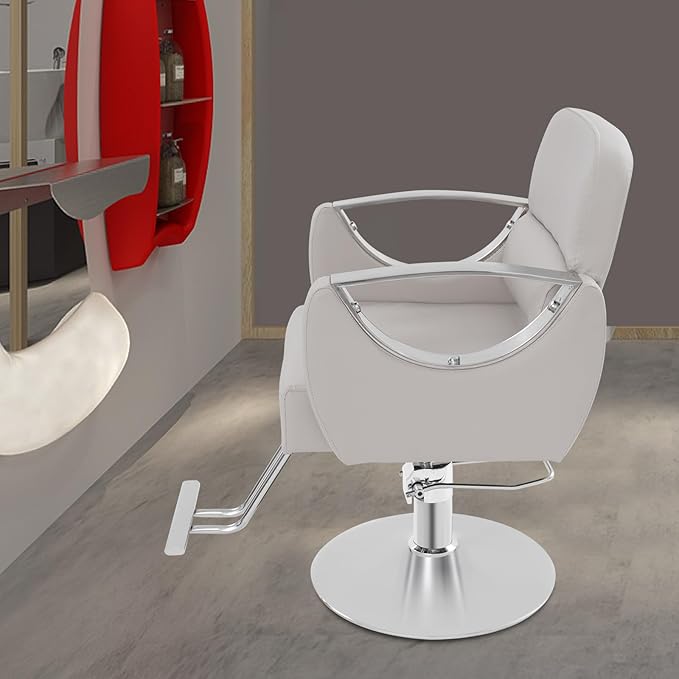 Barber Chair Salon Chair for Hair Stylist Adjustable Hydraulic Styling Chair with 360 Degrees Rolling Swivel for Salon Barbershop Tattoo Shampoo Beauty Equipment (White)
