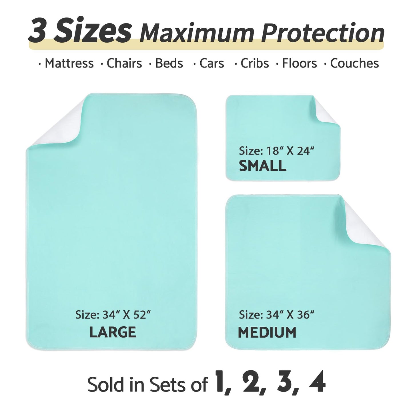CoolShields Waterproof Bed Pads Incontinence 34'' x 36'' (2 Pack) Washable Reusable Bedwetting Mattress Protector Pad for Kids, Adults, Elderly, and Pets