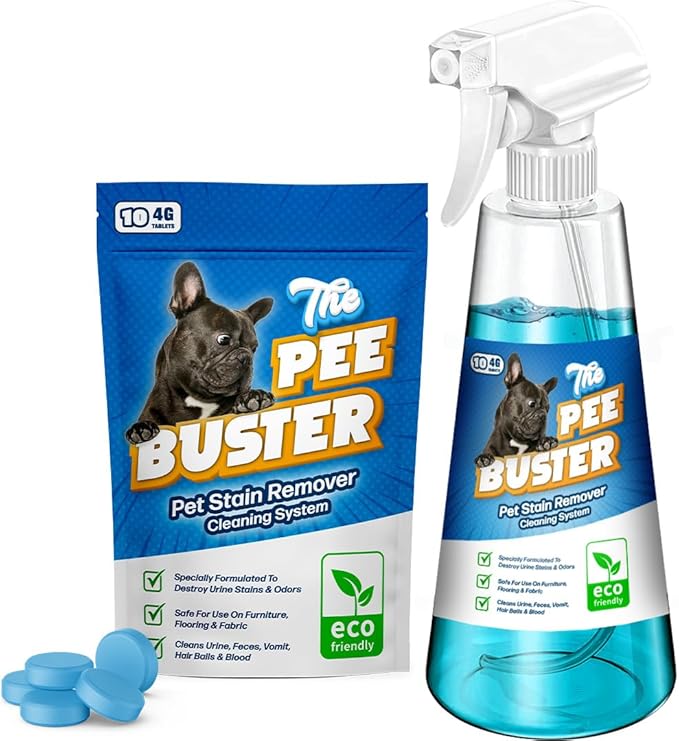 The Pee Buster Pet Stain Remover - Cleaning Spray for Dog and Cat Urine with 5 Cleaning Tablets