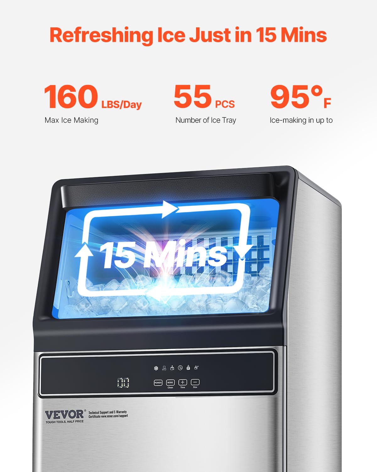 VEVOR Freestanding Ice Maker Machine for Bar Office Restaurant (160lbs/24H)