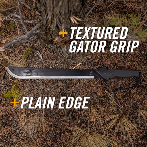 Gerber Gear Gator Machete 25" with Plain Edge Blade and Saw, Gator Grip and Protective Sheath for Gardening, Survival, Hun...